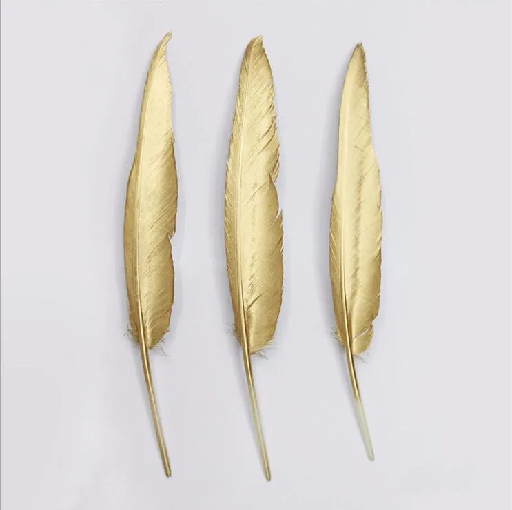 

50pcs Newest Double Side Gold Color Goose/Duck Feathers 10-15cm/4-6inches Decoration Plume