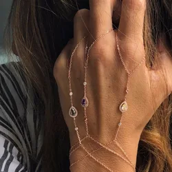 Wristlet slave bracelet cz tennis chain tear drop cubic zirconia rose gold color fashion gorgeous women trendy elegance jewelry