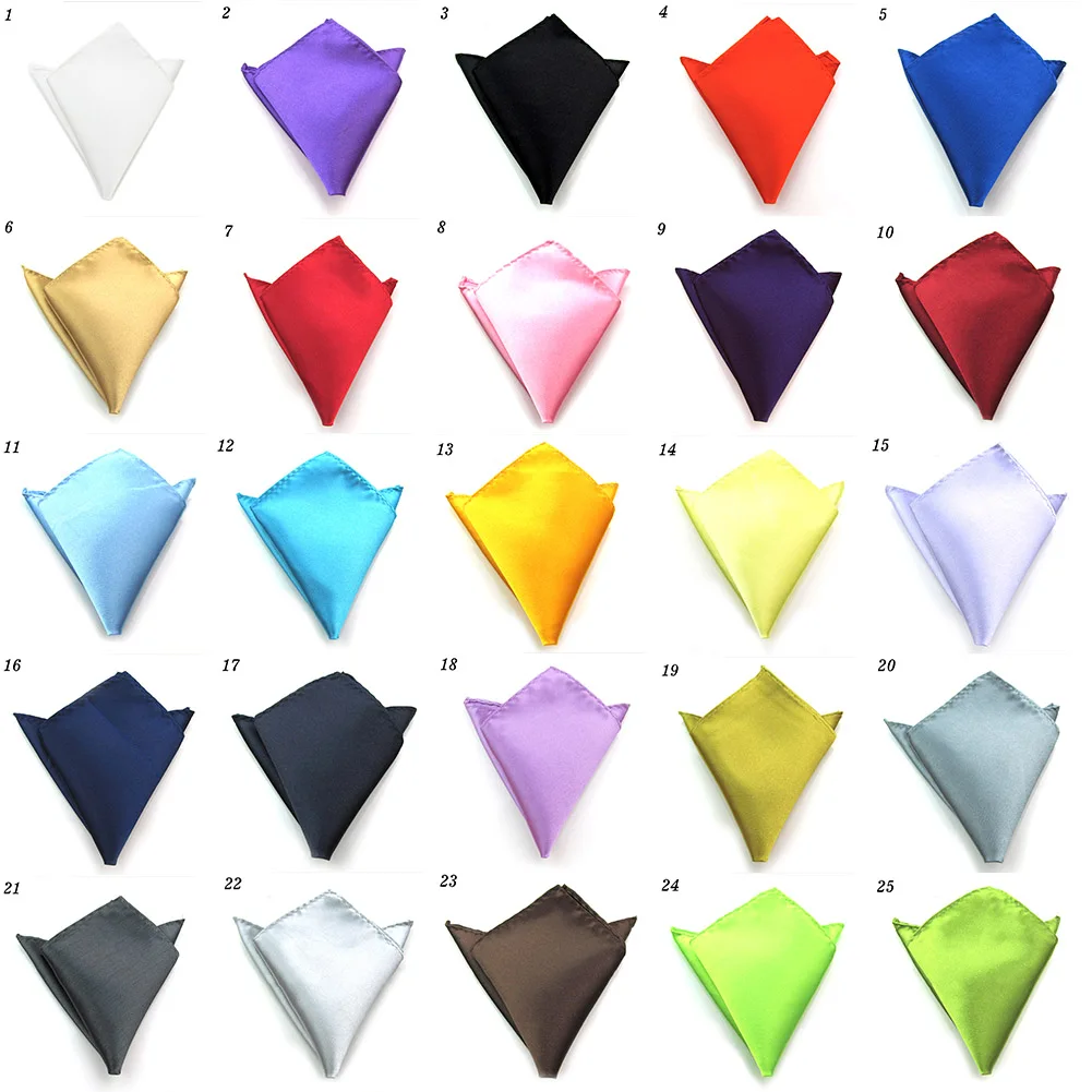 Men Satin Solid Color Plain Suits Pocket Square 2019 Hot Fashion Silk 22*22CM Wedding Party Handkerchief For Men Black Red Blue