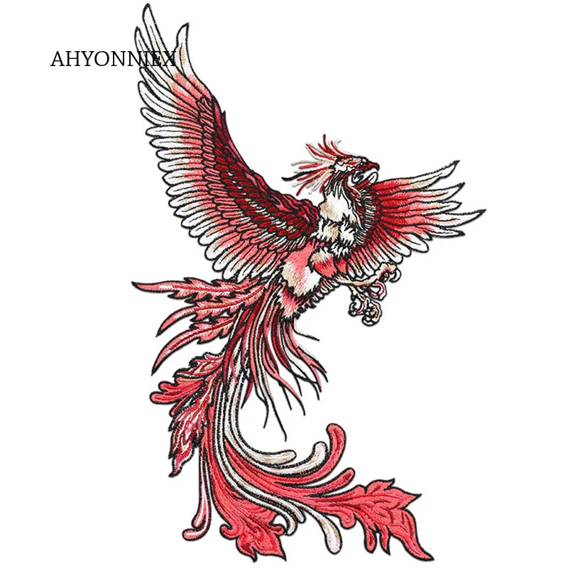 1 PCS Large Size Phoenix Embroidered Patch Sew On Garment Appliques Patches for Men Clothes Cheongsam Wedding Dress Accessory