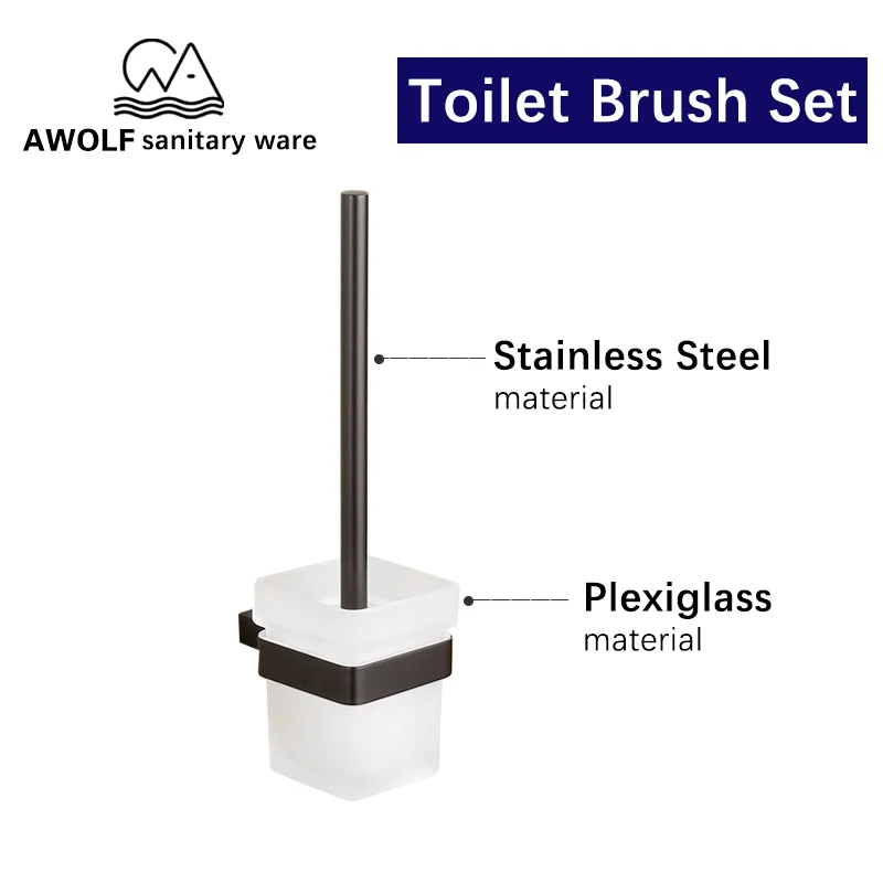 

Black Stainless Steel Toilet Brush Holder Set With Toilet Brush Wall Mounted Plexiglass Holder Bathroom Cleaning Tool AZ5115