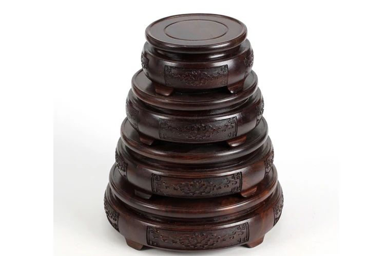 7.8-24cm Diameter Ebony Carved Base With Flower Pattern Craftwork Solid Wood Base Flower Vases Stone Jade Teapot Aquarium Base