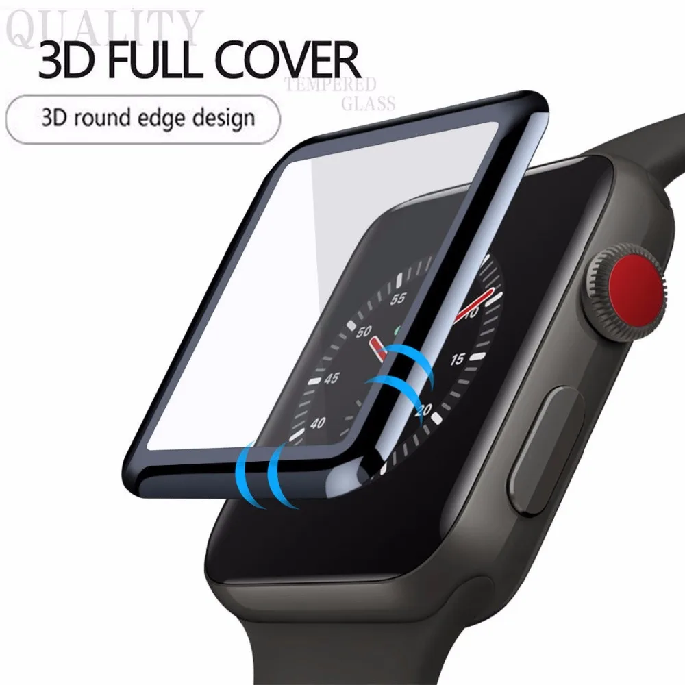 2 uds 3D cubierta completa 9H Protector de pantalla de vidrio templado para Apple Watch 9 8 7 6 5 4 SE 40/44MM 41MM iWatch Series 3 2 38/42MM