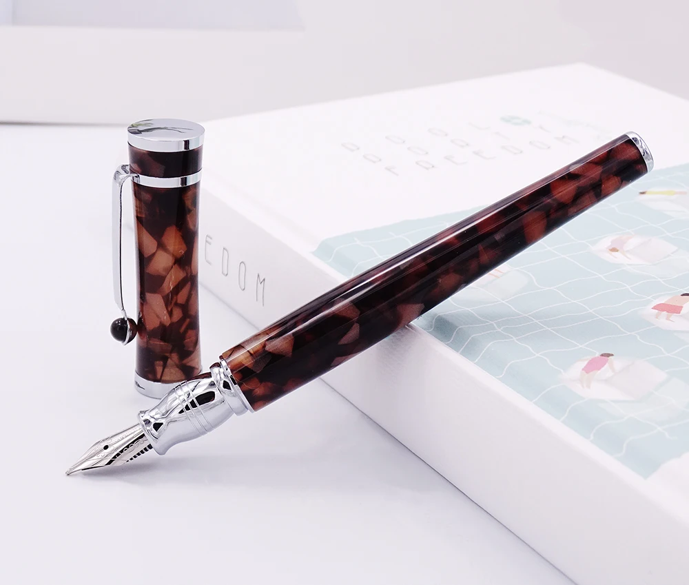 Fuliwen Celluloid Fountain Pen Maple Leaf Coffee , Fine Nib Fashion Writing Gift Pen Business Office Home School Supplies