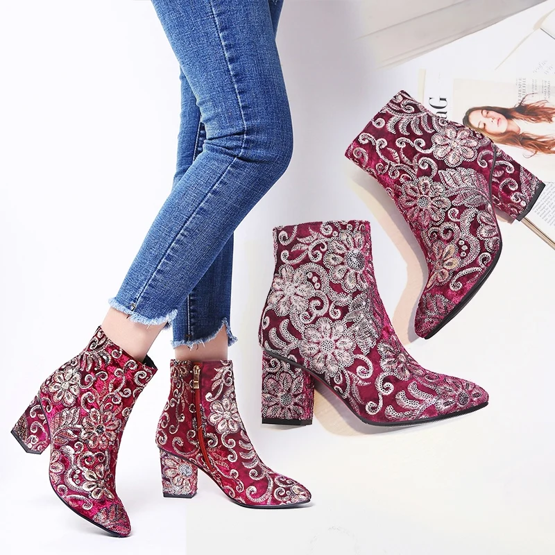 MORAZORA High quality Embroider women boots thick high heels autumn winter boots fashion footwear ladies shoes ankle boots