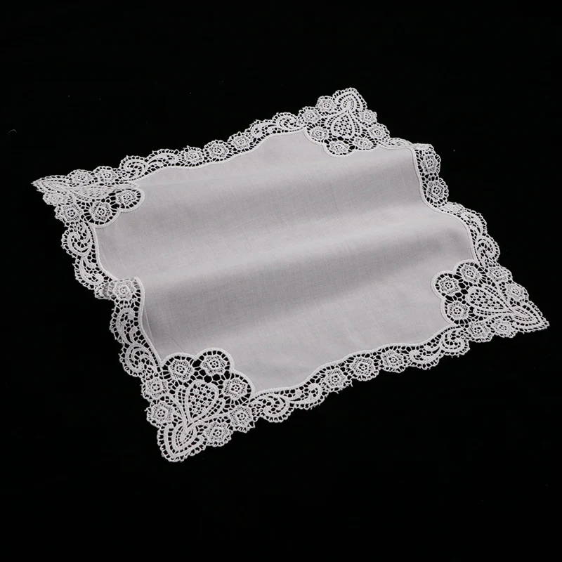 A005: White premium cotton lace handkerchiefs  crochet hankies for women/ladies wedding gift