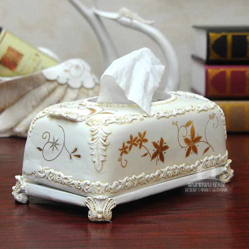 White House US House stylish and elegant flower grade resin tissue box resin crafts ornaments home accessories