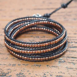Bohemian Women Men Bracelets Style Brass Bead 5 Wraps Statement Bracelet for Men and Women