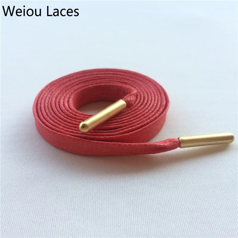 Weiou Close Mouth Gold Metal Aglets Bright Colored Waxed Dress Shoe Laces Black Boot Laces Cotton Shoelaces For Leather Shoes