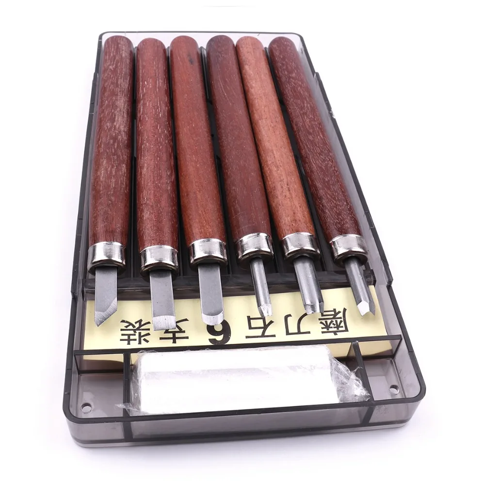 Top Quality 6Pcs Wood Carving Tool Set SKS9 Steel for Walnut Hard material Woodcut Knife Chisel with A Sharpening Stone and Case