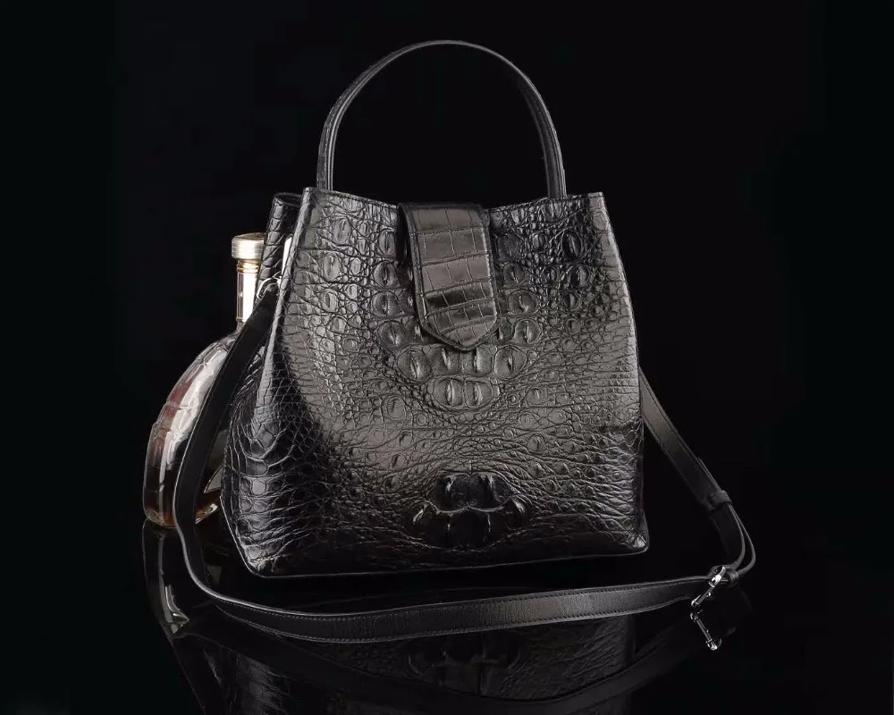 2018 new 100% genuine crocodile head skin leather women single top handle tote bag small size lady shoulder bag bucket