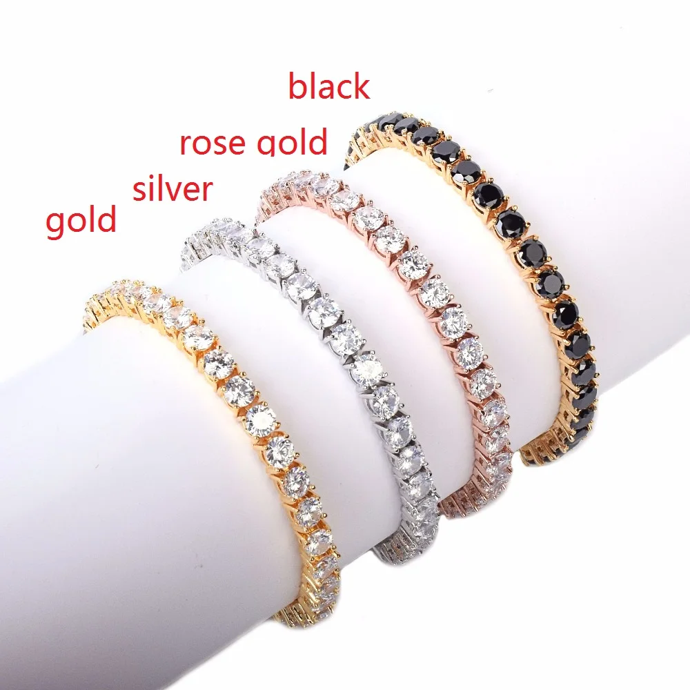 Bubble Letter Iced Zircon Tennis Chain Bracelet Men\'s Hip hop Jewelry Copper Material Gold Color Box Clasp CZ Bracelet Link