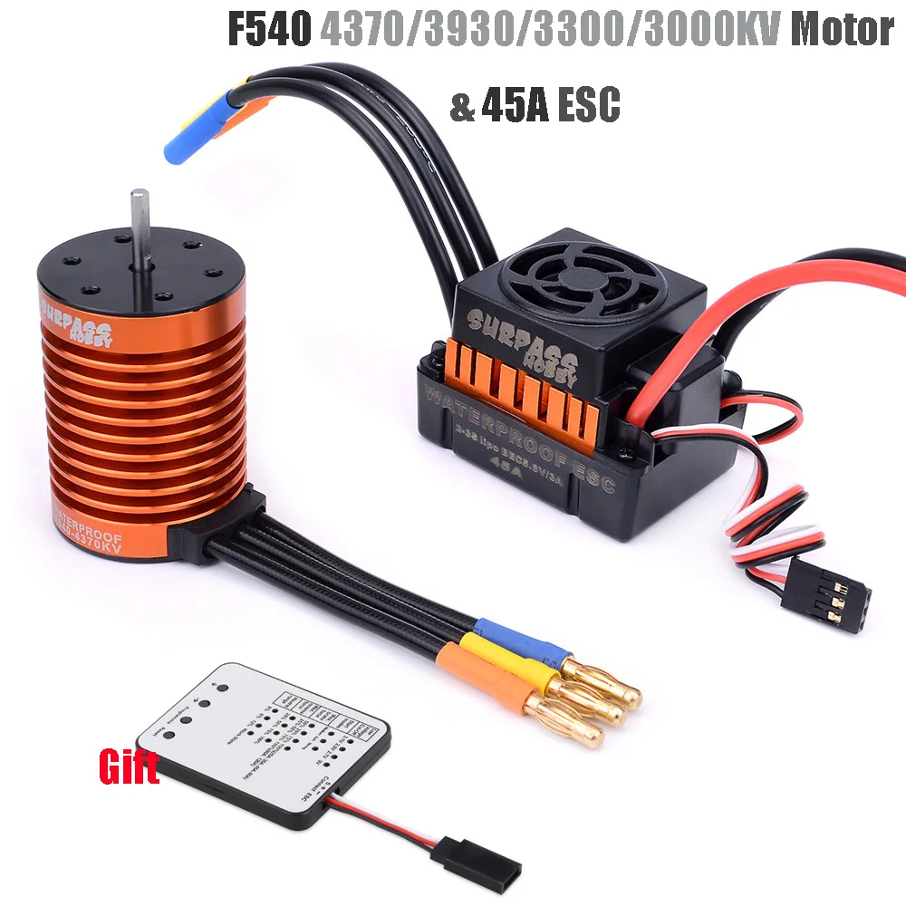 Rc F540 4370/3930/3300/3000kv Sensorless Brushless Motor & 45A Brushless ESC+ Program Card For 1/10 RC Racing Car Boat