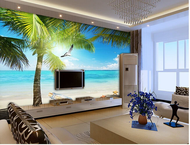 

Custom scenery wallpaper,Palm Beach Aegean Sea scenic murals for the living room bedroom TV background wall waterproof wallpaper