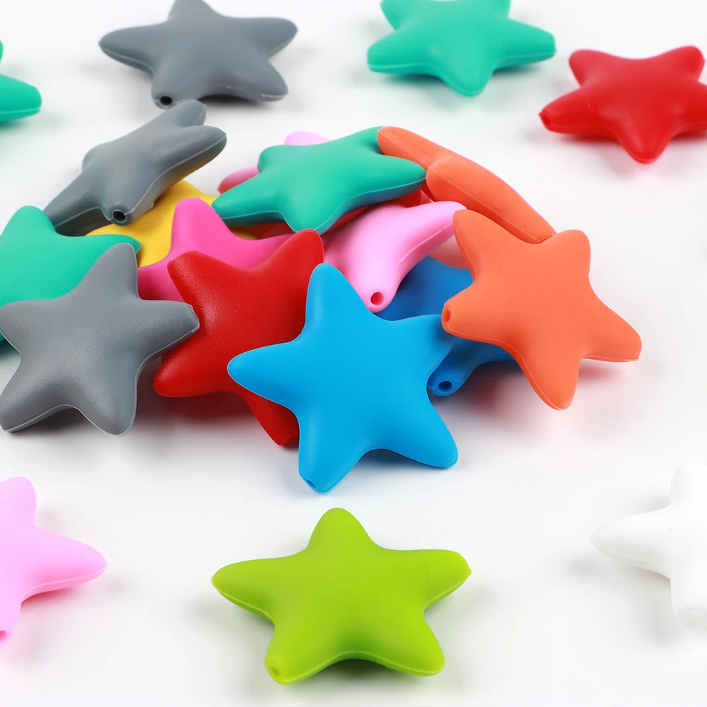 BOBO.BOX 10 pcs Star Silicone Beads Baby Teething BPA Free Silicone Teething Beads Food Grade Baby Chew Teething Necklace DIY