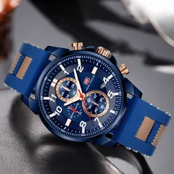 MINI FOCUS Chronograph Quartz Watches Men Blue Silicone Army Sport Top Brand LuxuryWristwatch Man Relogios Masculino Clock 0268