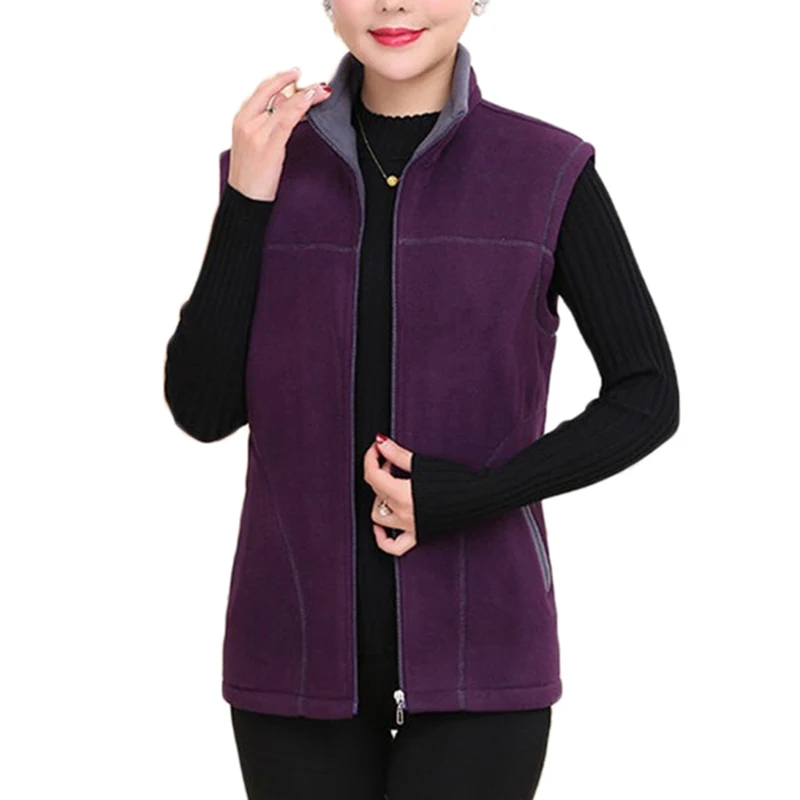 2024 Autumn Winter Vest Middle-Aged Women Warm Fleece Vest Womens Stand collar Waistcoat Short Casual Zipper Coat Female 5XL