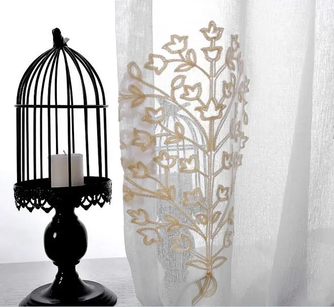 Embroidered Curtains for Living Room Plant Tulle Volie Sheer Window Curtain cortinas para sala de luxo rideaux pour le salon C50