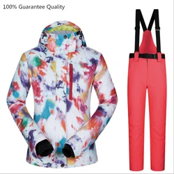 Conjunto de chaqueta y pantalones de esquí para mujer, traje impermeable a prueba de viento, transpirable, para esquí de montaña, nieve, snowboard al aire libre