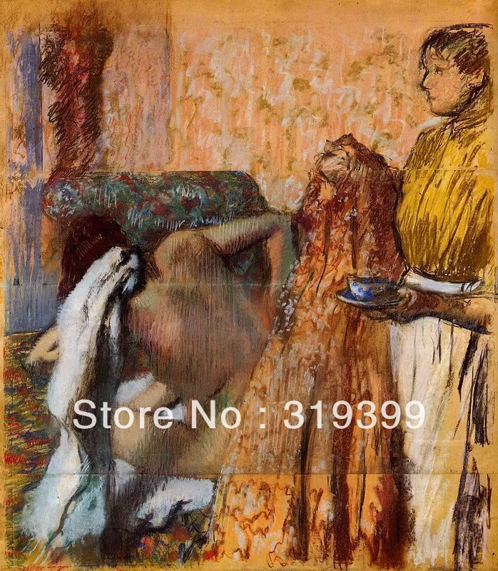 Oil Painting Reproduction on Linen Canvas,Breakfast after Bath by edgar degas ,Free Shipping,handmade,Top Quality