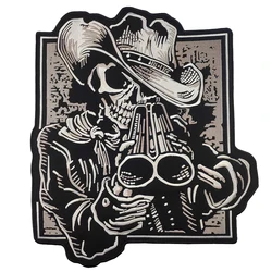 Cowboy Skull Patch Embroidered for Back Jacket Large Gun Patch Motorcycle Free Rider Badge Iron On MC Embroidery Stickers