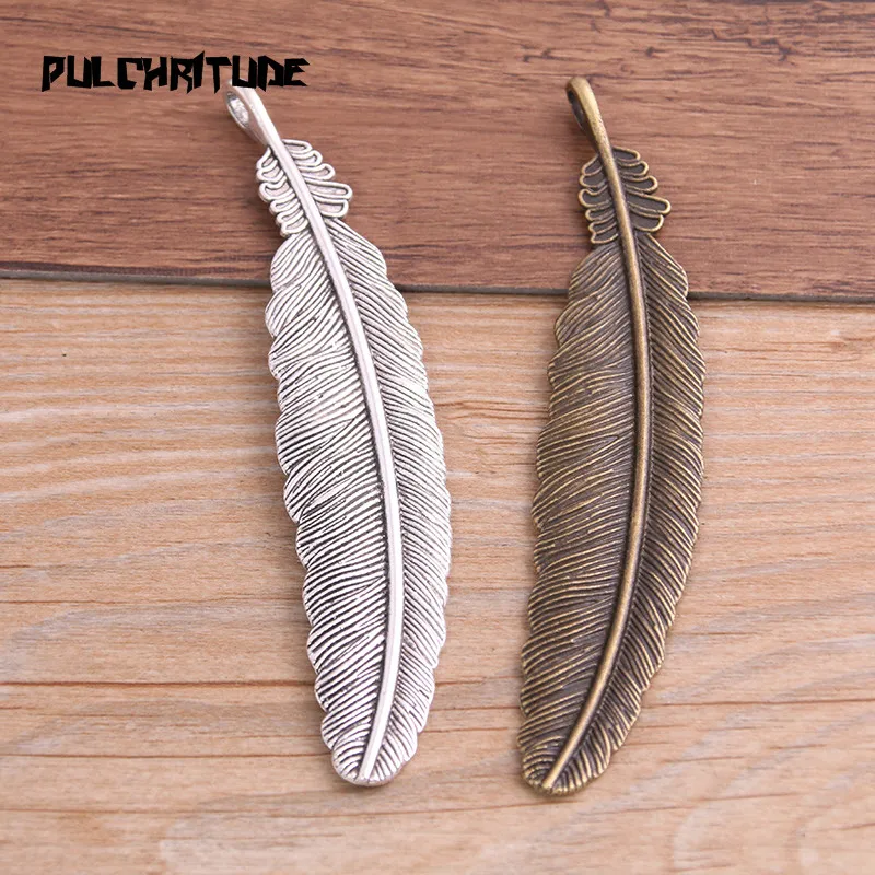 

3pcs 21*104mm Two Color Copper Feather Plumage Charms Pendants Bookmark For Books For DIY Jewelry Making Findings