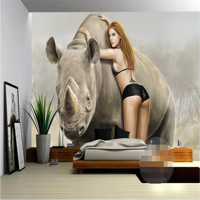 beibehang custom photo wall paper Luxury Quality HD Beauty Beast African grassland intimate wall rhino 3d large wallpaper