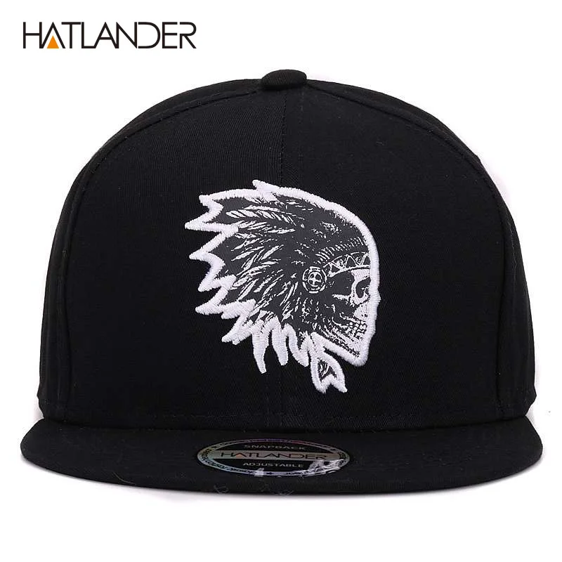 [HATLANDER] Stickerei Schädel baseball caps hüte hip hop hysteresen flache krempe knochen gorra sport hysterese kappen für männer frauen unisex