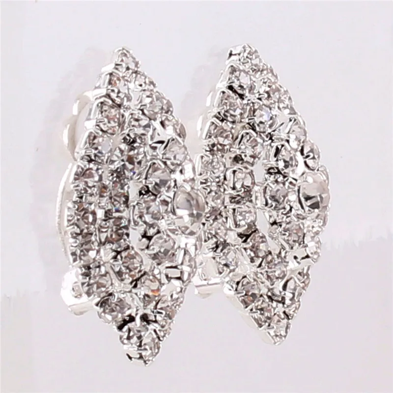 Grace Jun Bridal Rhinestone Crystal Big 3 Layer Geometric Style Clip Earrings Non Piercing for Women No Hole Ear Clip Hot Sale
