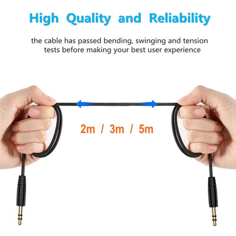 3.5mm Jack AUX Audio Stereo Headphone Extension Cables Cord 2/3/5m Male To Male Extension Cable for IPhone Earphone Car Speaker