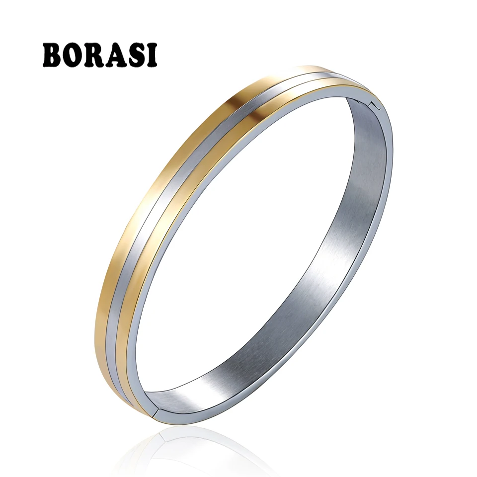 BOBASI Men Women Couple Cuff Bracelet & Bangles Double Layer Gold Color Stainless Steel Trendy Unisex Bracelet Fashion Jewelry