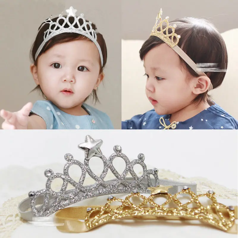 Kids Girl księżniczka opaska z koroną brokatowy filc Vintage złoty srebrny Tiara Hairbands urodziny prezent Party akcesoria na głowę nakrycia głowy