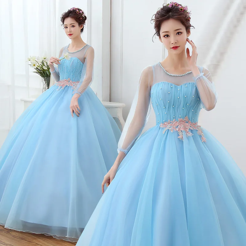 

Free ship light blue beading ball gown long dress Medieval dress Renaissance gown royal dress Victoria dress