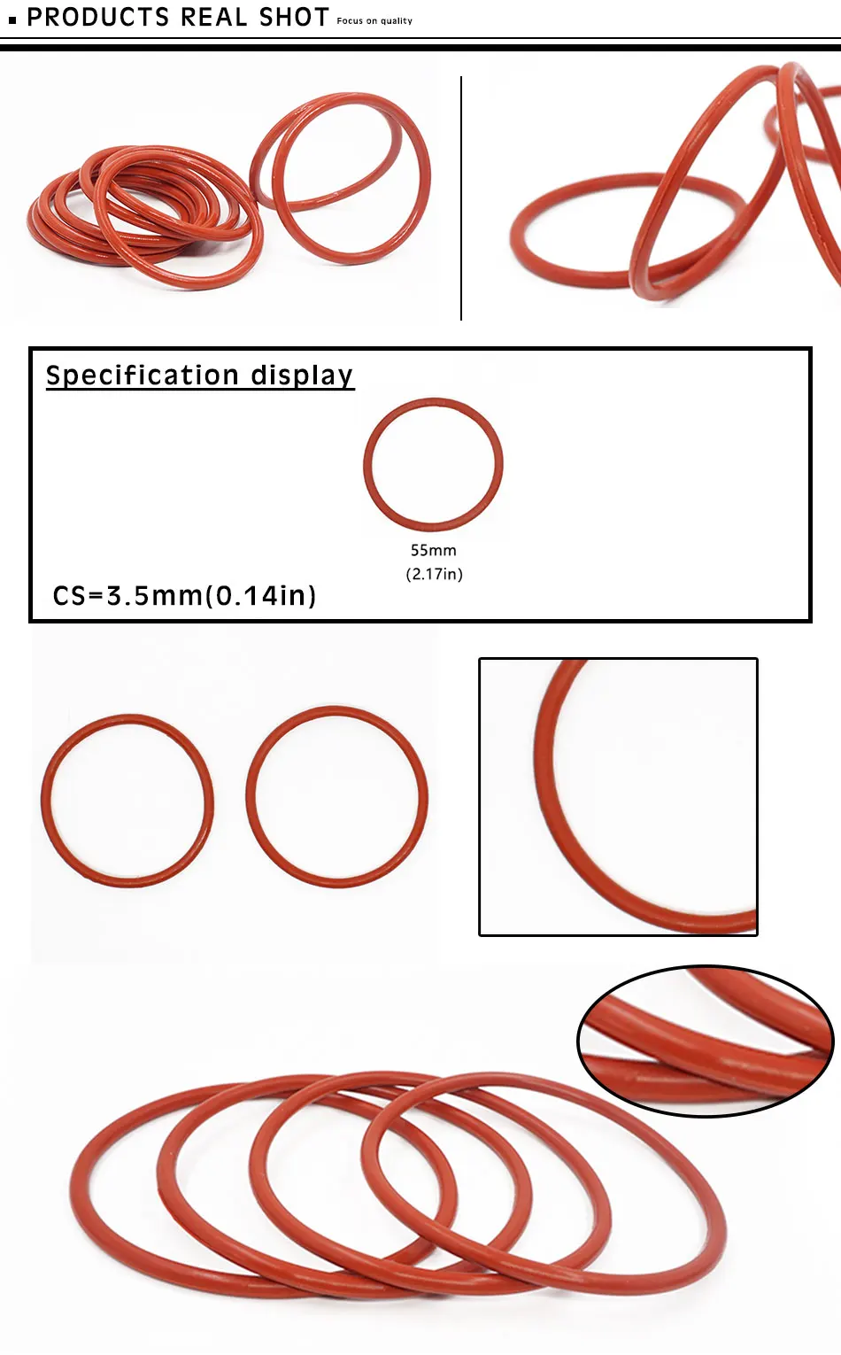 Dicke 3/3,5/5mm Roter VMQ O-Ring Querschnitt Silikon-Gummi-Dichtungsring Gummiunterlegscheibe Großhandel in Verschiedenen Spezifikationen – Detail 1