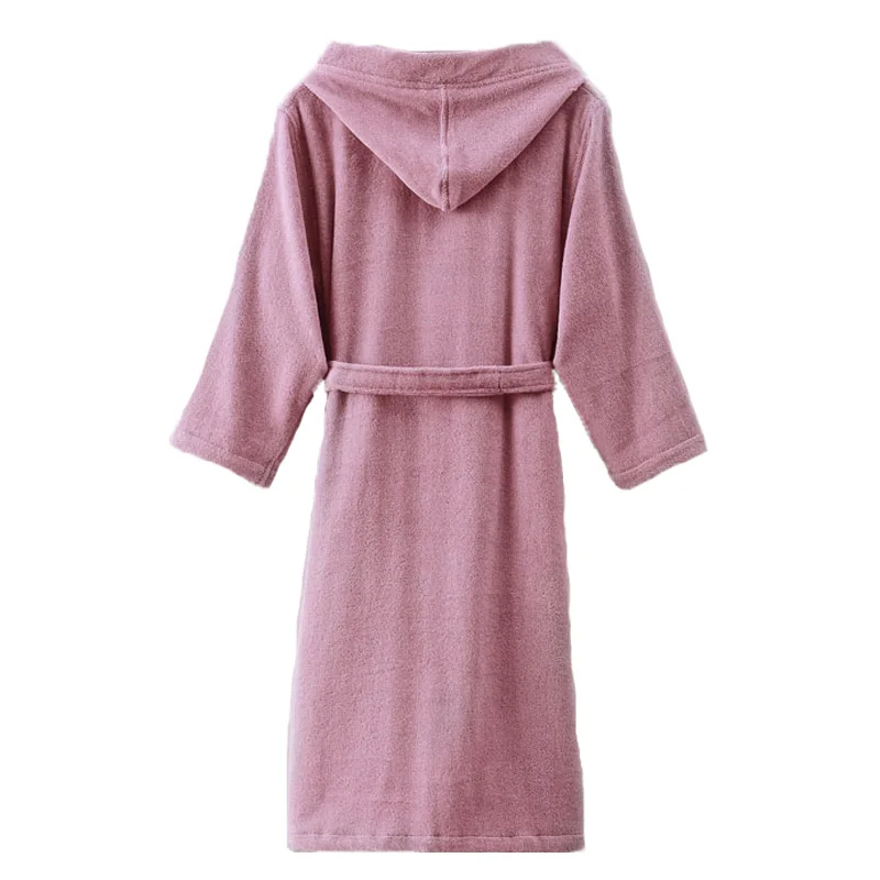 Winter Warm Bathrobes Women 100% Cotton Length Bath Robe Dressing Kimono Robes Female Women's Winter Hooded Lengthened Bathrobe