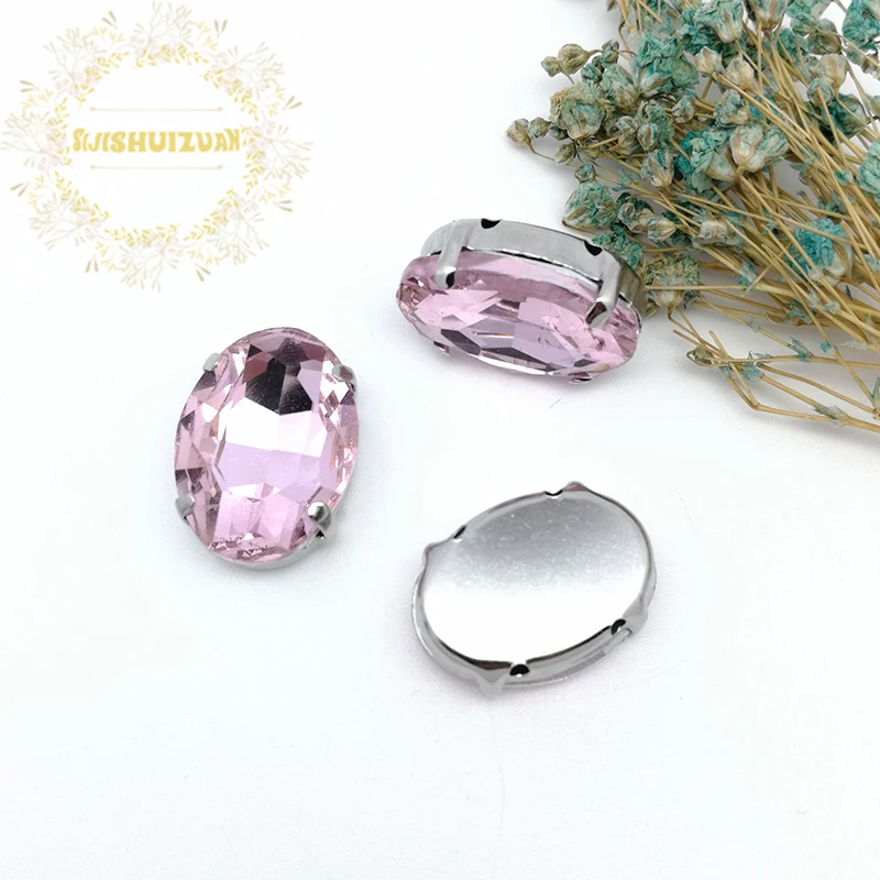Silver Claw Setting 30pcs/Bag White Oval Shapes Mix Clear Gass Crystal Sew On Rhinestone Wedding Dress Shoes Bag Diy Trim