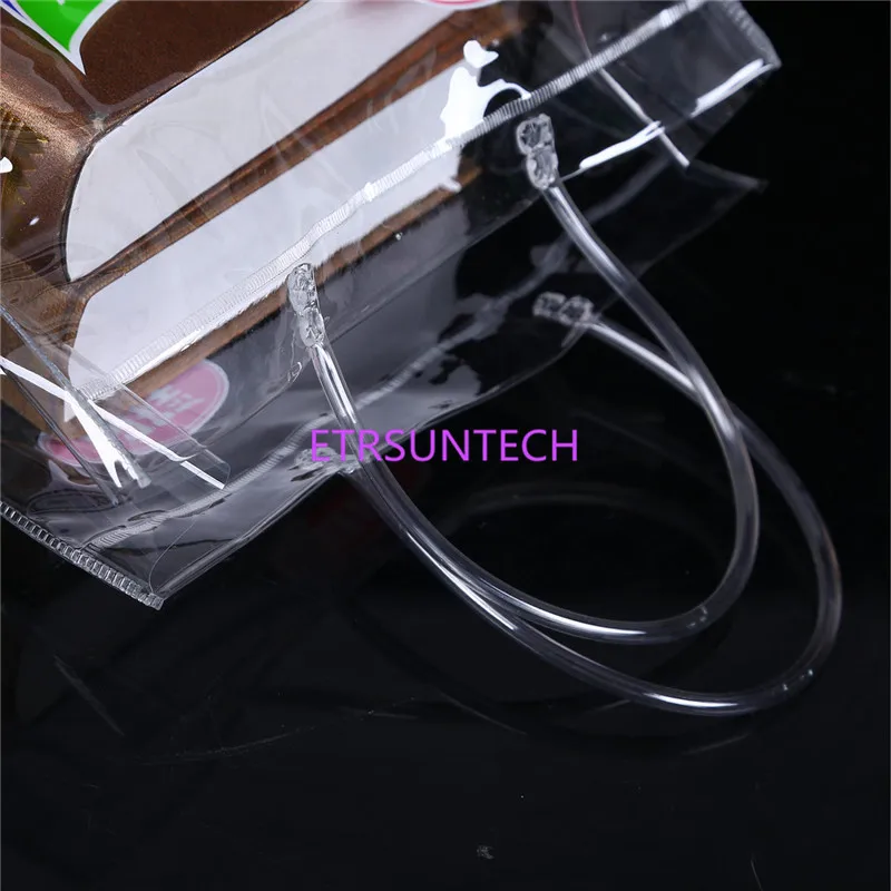 100PCS/LOT PVC Plastic Gift Bags With Handles Clear Plastic Handbag Party Favors Bag Fashion PP Bags With Button