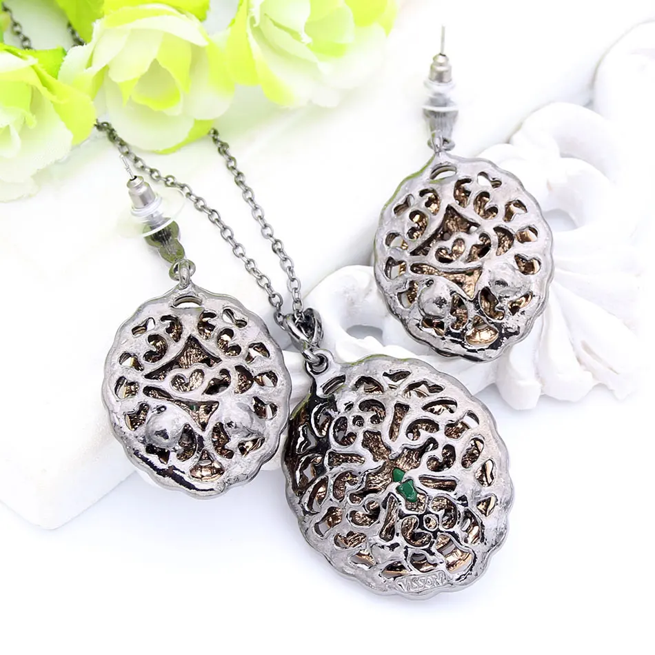 SUNSPICE-MS Retro Vintage Turkish Round Drop Earring Necklace Sets For Women Arabic Ethnic Wedding Jewelry with Rhinestone