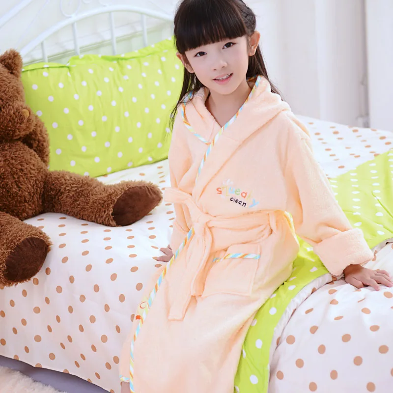 Summer  Bathrobes Kids Big Boys 100% Cotton Hooded Pajamas Spring Summer Autumn Warm Sleepwear Mother Robe Cartoon Robes