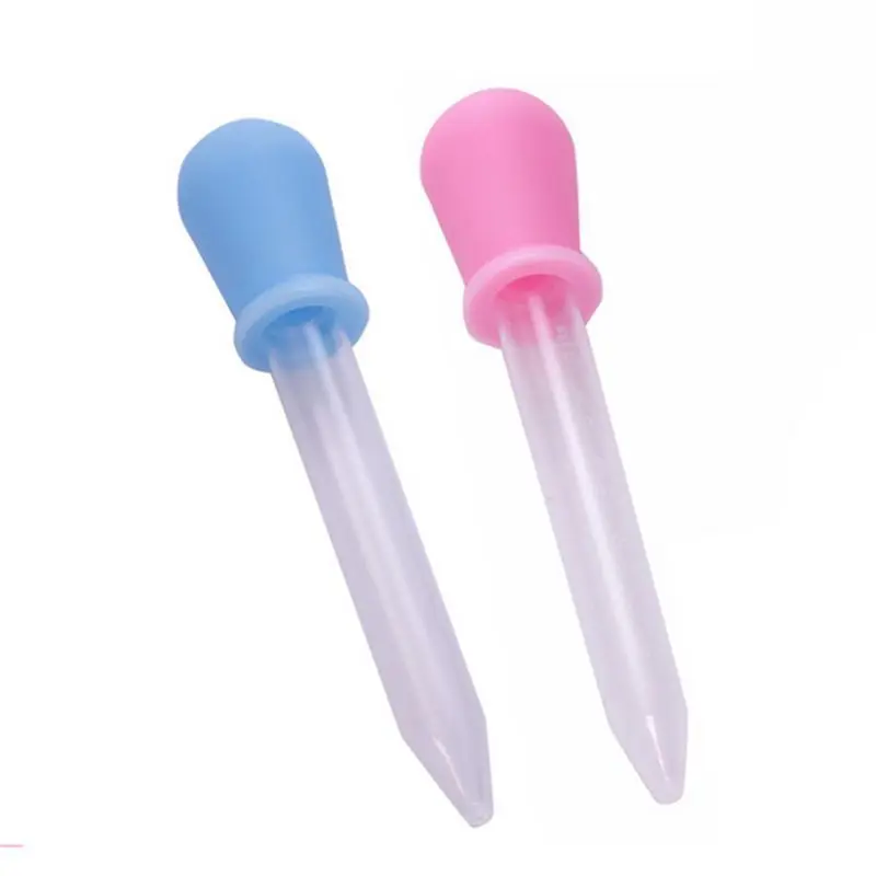 Merah Muda/Biru 5ML Bening Kecil Silikon Plastik Makanan Obat Cair Mata Telinga Lulus Pipet Tetes untuk Perlengkapan Laboratorium Sekolah