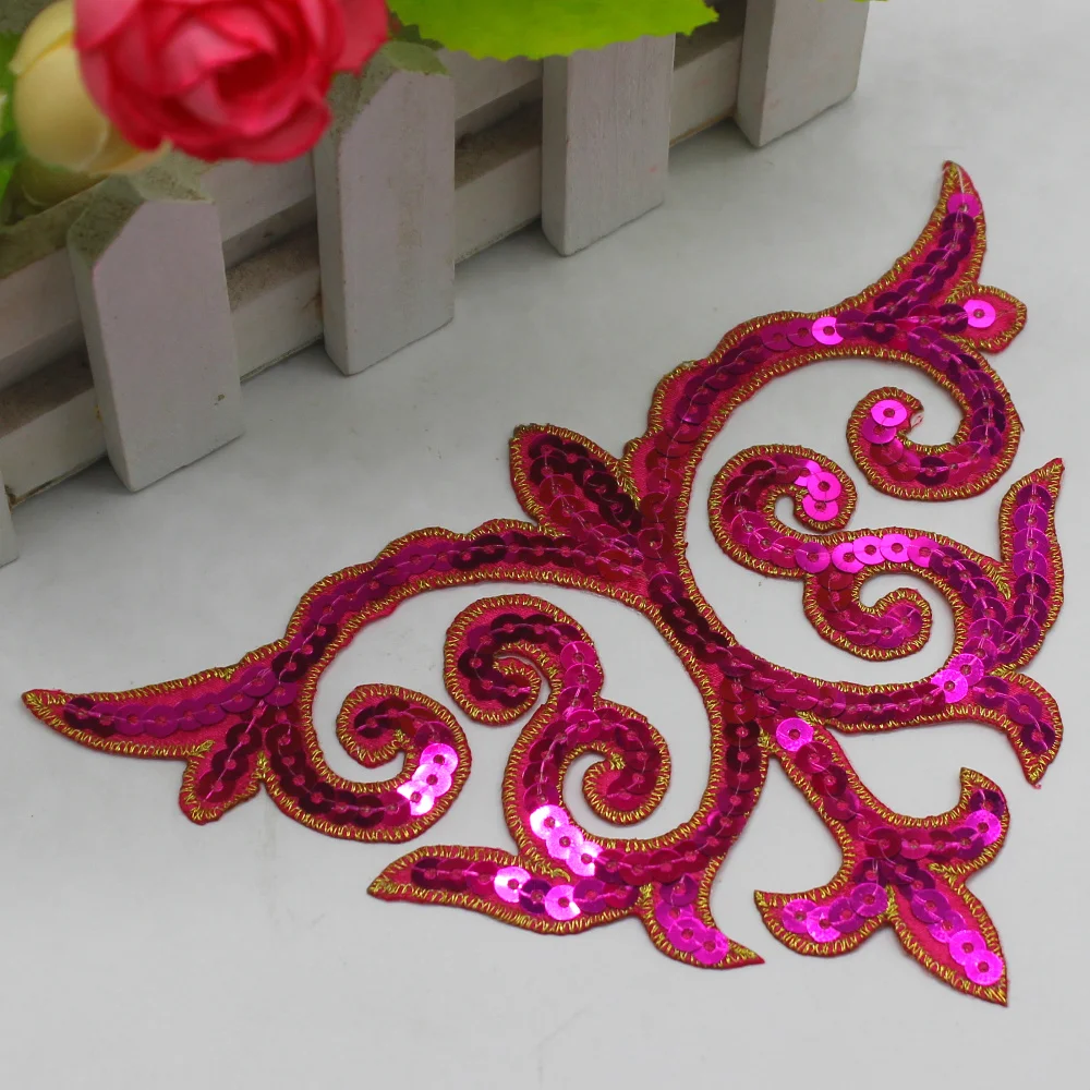 Sequined Appliqued Iron on Flower Patches Cosplay Costume Trims 16cm*11cm