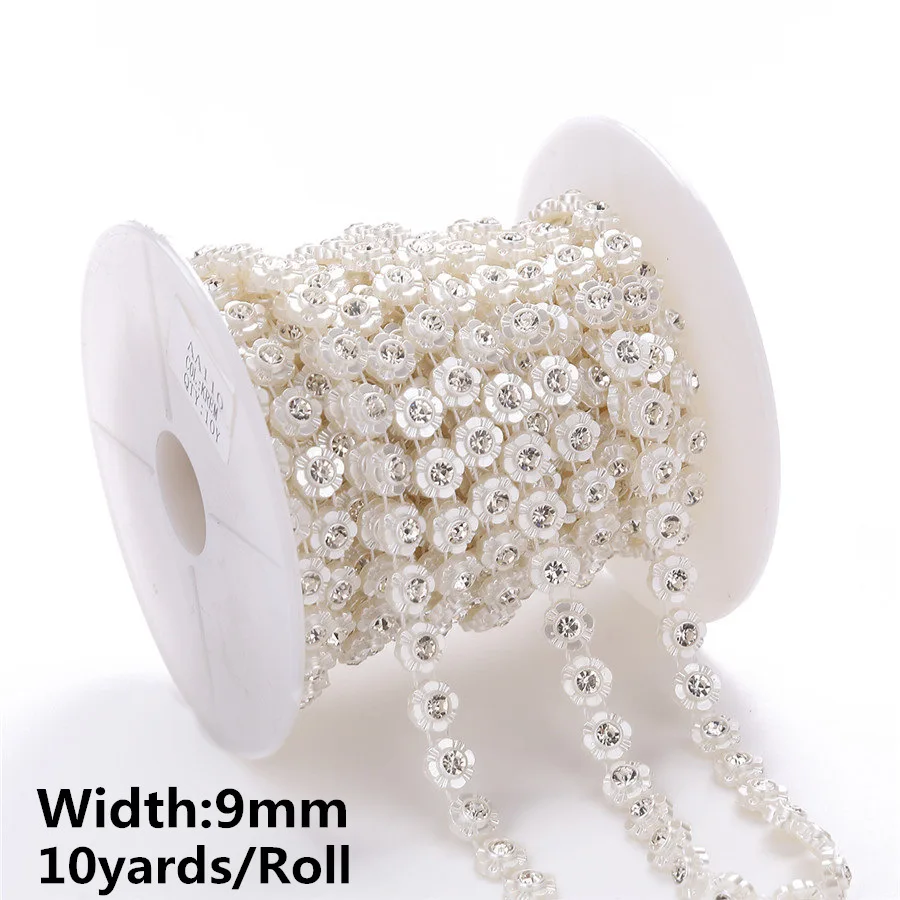 10yards/5yards Crystal Rhinestone Ivory ABS Pearl Chain Banding Trims Sewing Costume Applique 29 Designs Choose