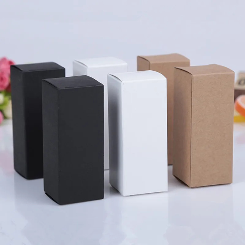 100pcs 10ML to 100ML 18MM Rubber Head Dropper Essential Oil Bottle Packaging Box Cosmetics Kraft Carton White Black Paper Box