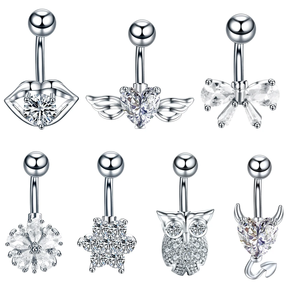 1PC Nombril Piercing Gem Belly Bar Piercing Crystal Heart Ombligo Navel Button Piercings 14G Dangle Earrings Sexy Women Jewelry