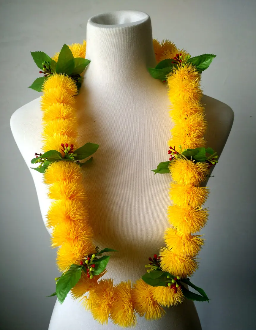 Free Shipping CH0335A 50Pcs /lot 90cm Plastic Lehua Lei Hawaii Hula Dancer Tropical Flower Women Wear Summer Party