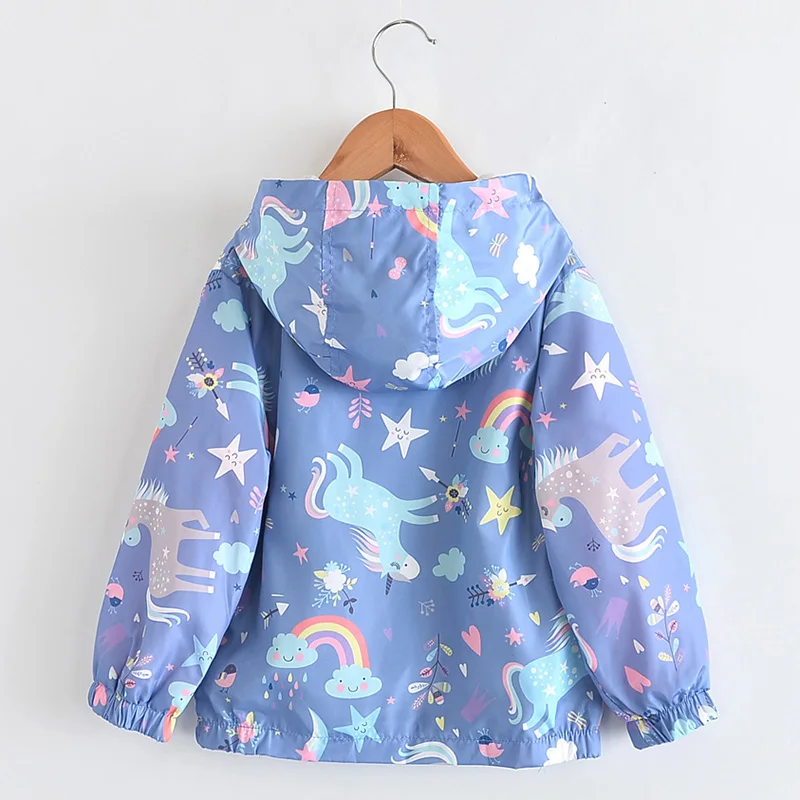 Spring Autumn Girls Coat Cartoon Unicorn Baby Girls Jackets Hooded Kids Windbreaker Children Outerwear Coats Girls Clothing