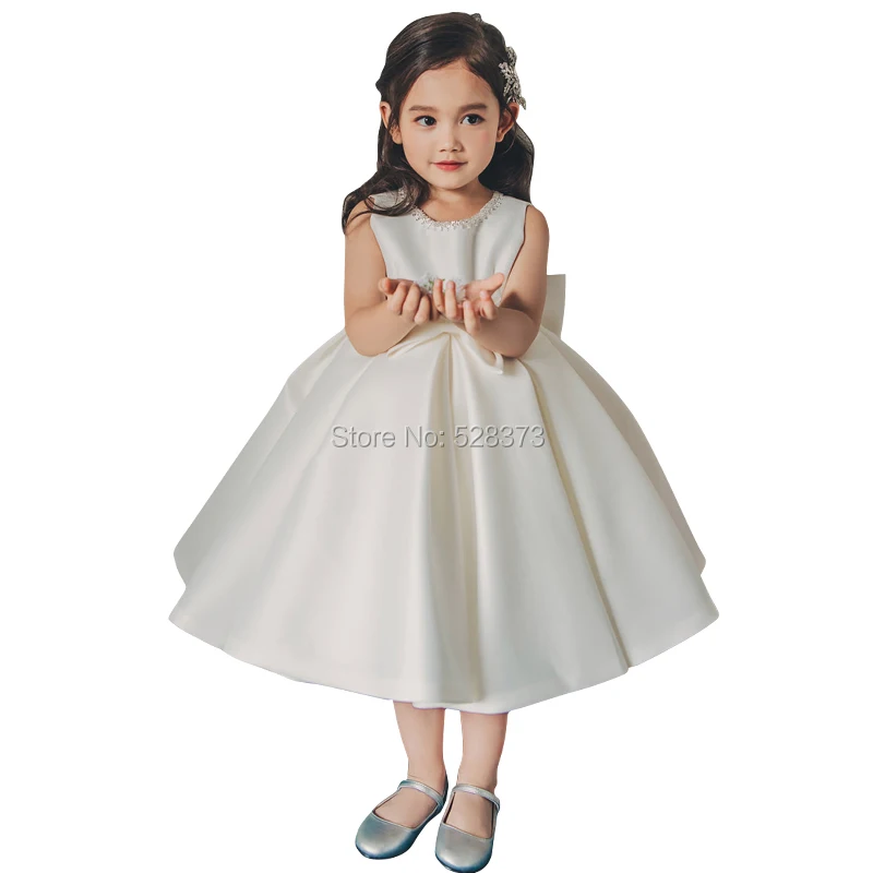 YNQNFS FG45 Real Picture Satin Princess Baby Kids Child Pageant Birthday Party Bridal Vintage Flower Girl Dresses with Bow Back