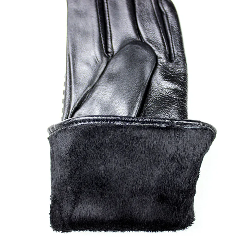 Echte Lederhandschuhe Damenmode Knopf Samtfutter Herbst und Winter Warme winddichte Schaffell-Split-Finger-Handschuhe