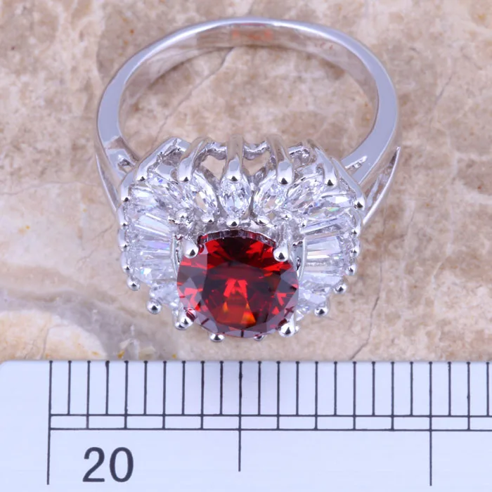 Enjoyable Red Garnet White CZ Silver Plated  Women's Ring Size 5 / 6 / 7 / 8 / 9 R1400