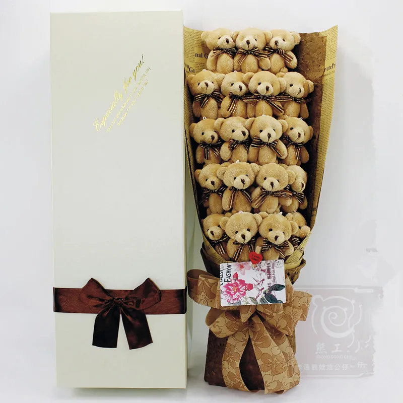 Lovely Cartoon Plush Bear Toy Bouquet Gift Box Wedding Decorations Graduation /Valentine's Day/New Year Gift Room Arrangements